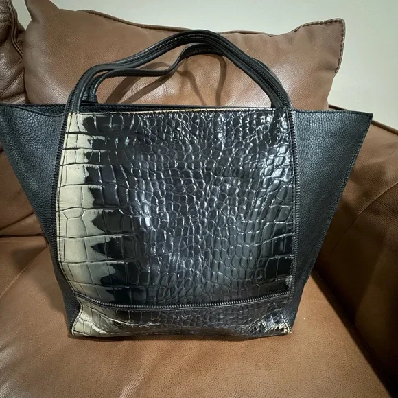 Botkier Black and Cream Croc-Embossed Tote - Picture 2 of 5